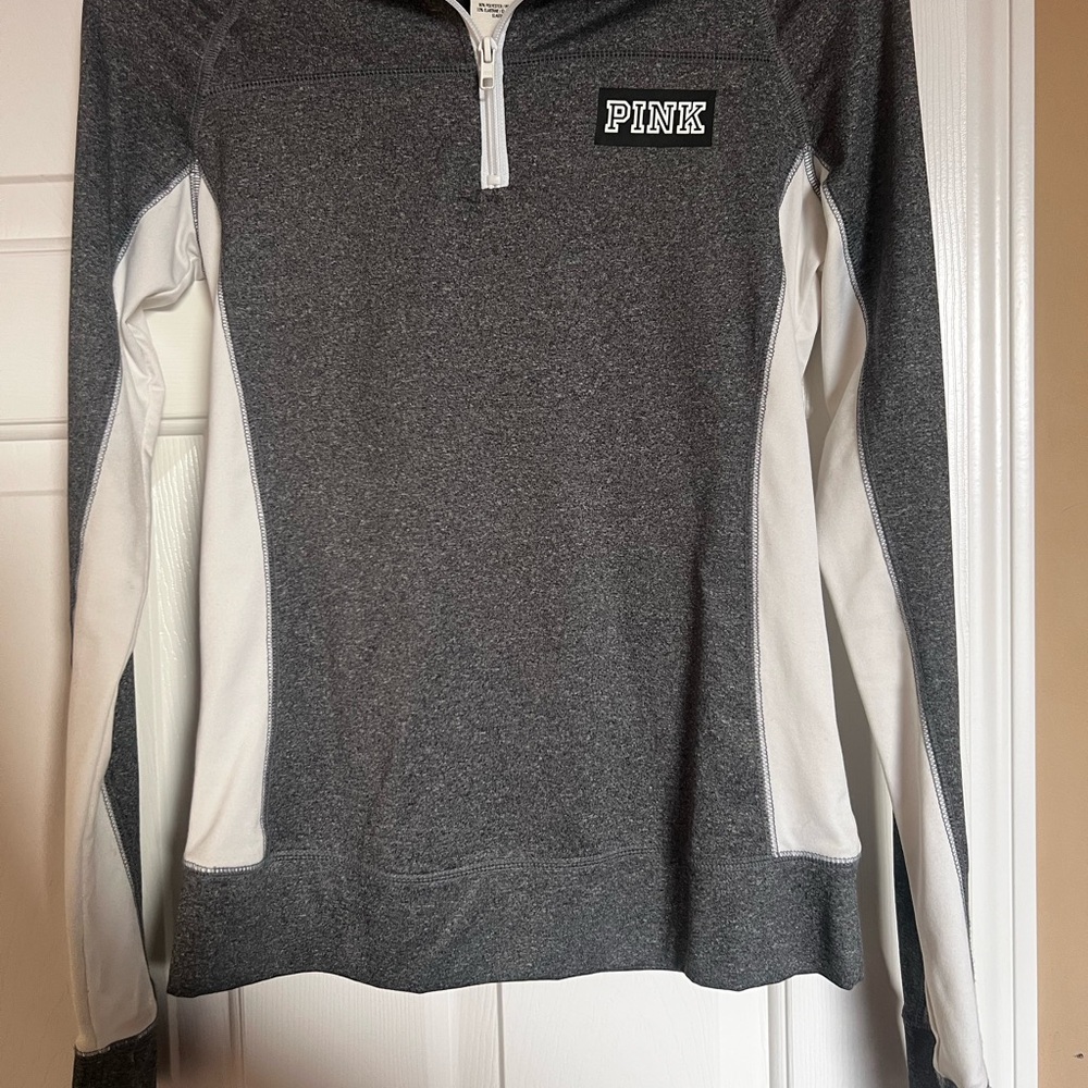 Victoria's Secret PINK Gray and White Quarter Zip